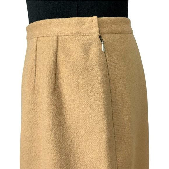 VINTAGE 50s Jaeger A-Line Wool & Camel Hair Knee Length Skirt - Picture 3 of 10